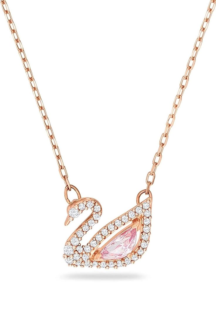 Collar De Cisne De Plata De Ley S925 Color Oro Rosa